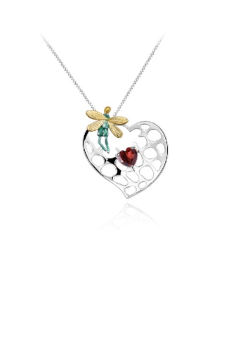 Glamorousky silver 925 Sterling Silver Fashion Creative Elf Hollow Heart Pendant with Garnet and Necklace 47717ACEA0287AGS_1