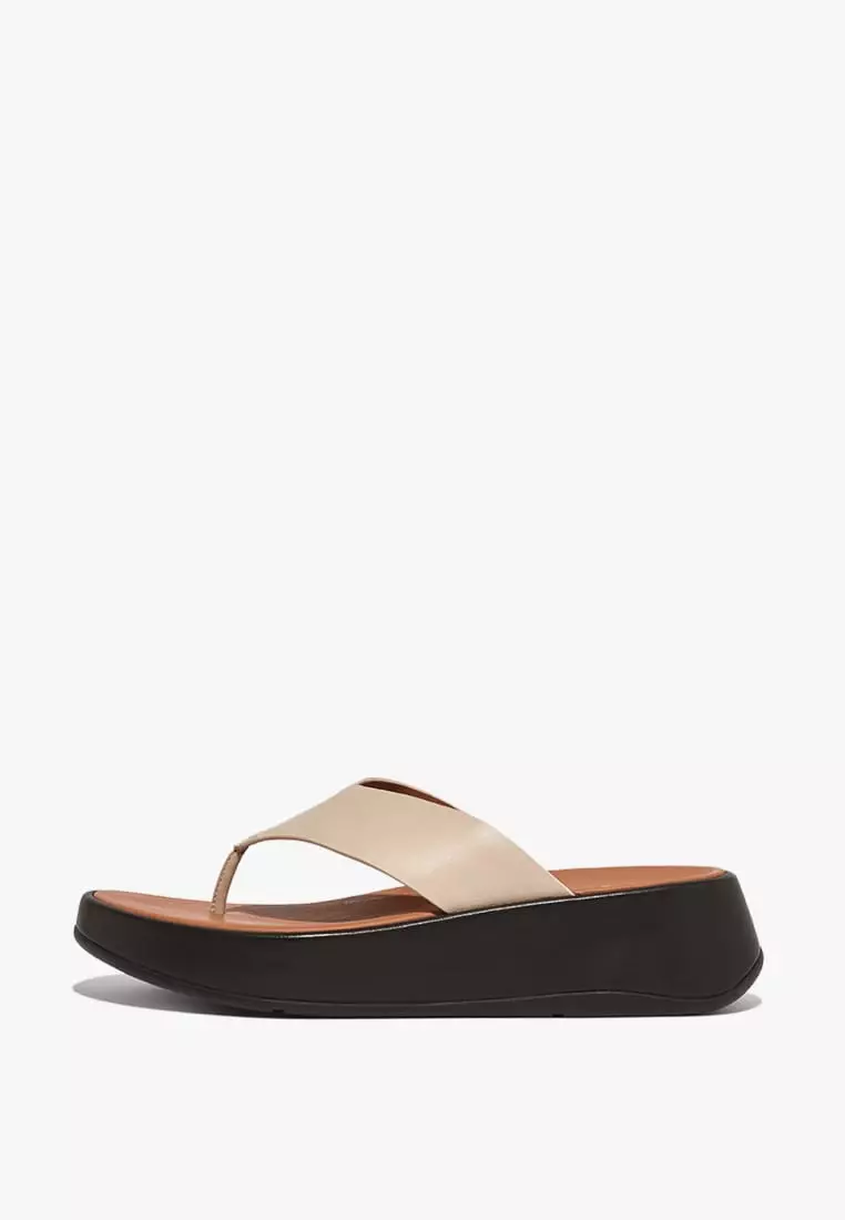 Discount on Fitflop  shoes - SKU: F-Mode Leather Flatform Toe-Post Sandals - Stone Beige/Black