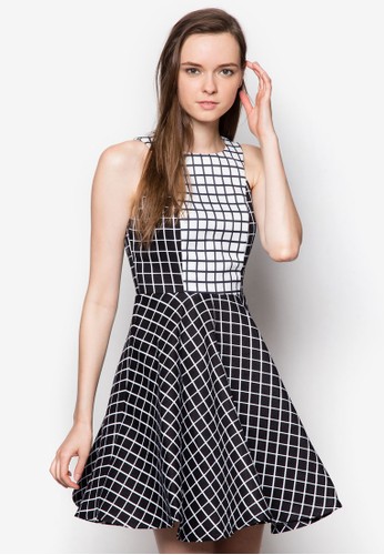 Pzalora鞋子評價orcelain 撞色格紋露背洋裝, 服飾, 洋裝