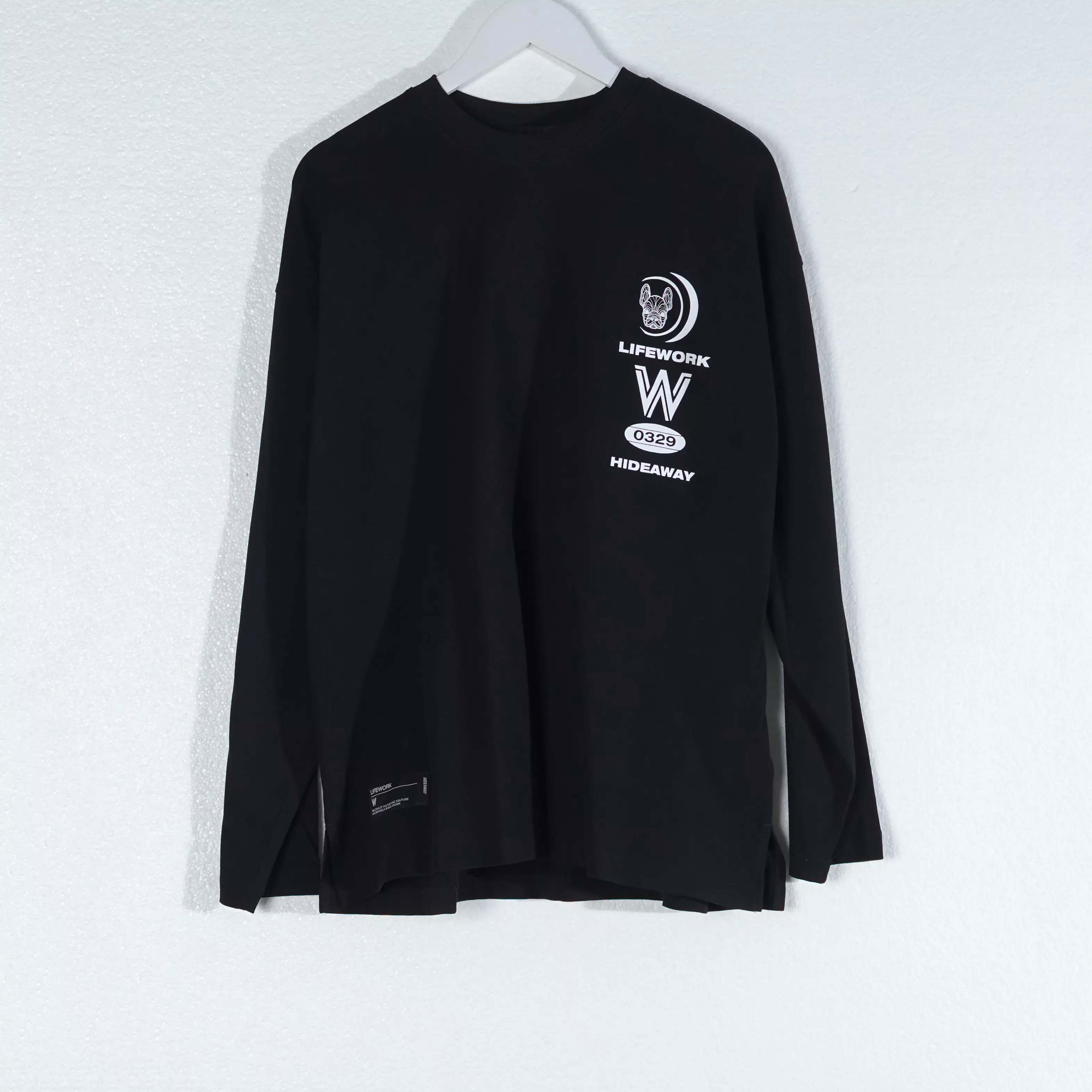Kaos LIFE WORK W POCKET 0329 HIDEAWAY WHITE BLACK LONG TSHIRT 100% ORIGINAL