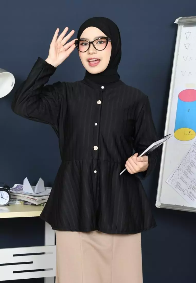 Naira Blouse Peplum Top - Black M19125 R101S2