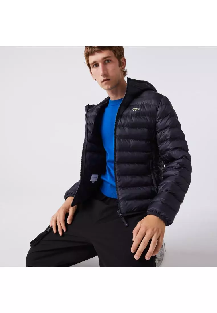 men's lacoste quilted hooded short jacket