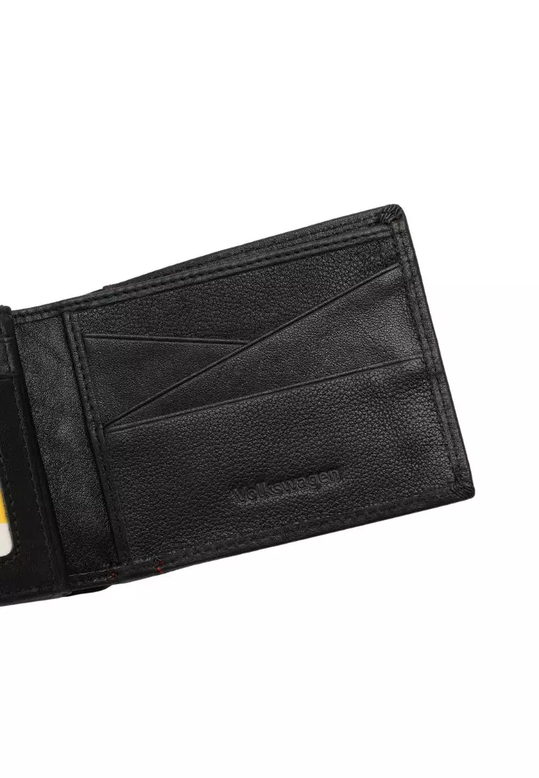 Men's RFID Genuine Leather Bi Fold Center Flap Short Wallet