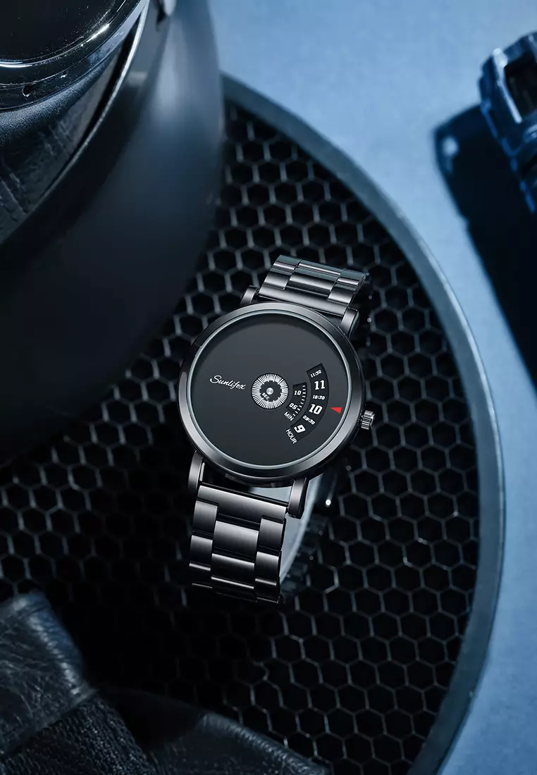 Jam Tangan Pria Quartz Kalender Kasual Tali Stainless Steel Jam Tangan Cowok 3173