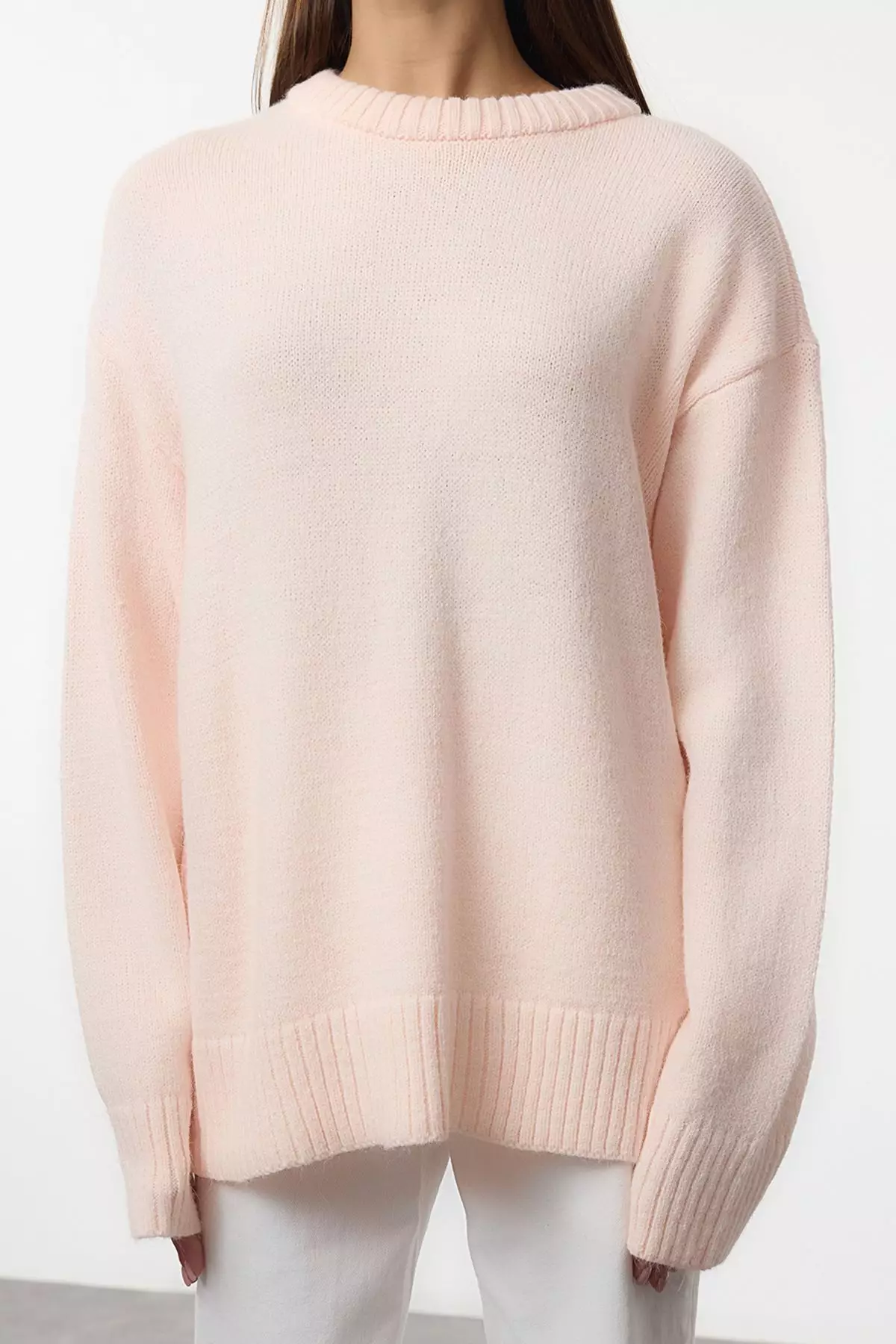 Pink Wide Pattern Crew Neck Knitwear Sweater TWOAW25KZ00168