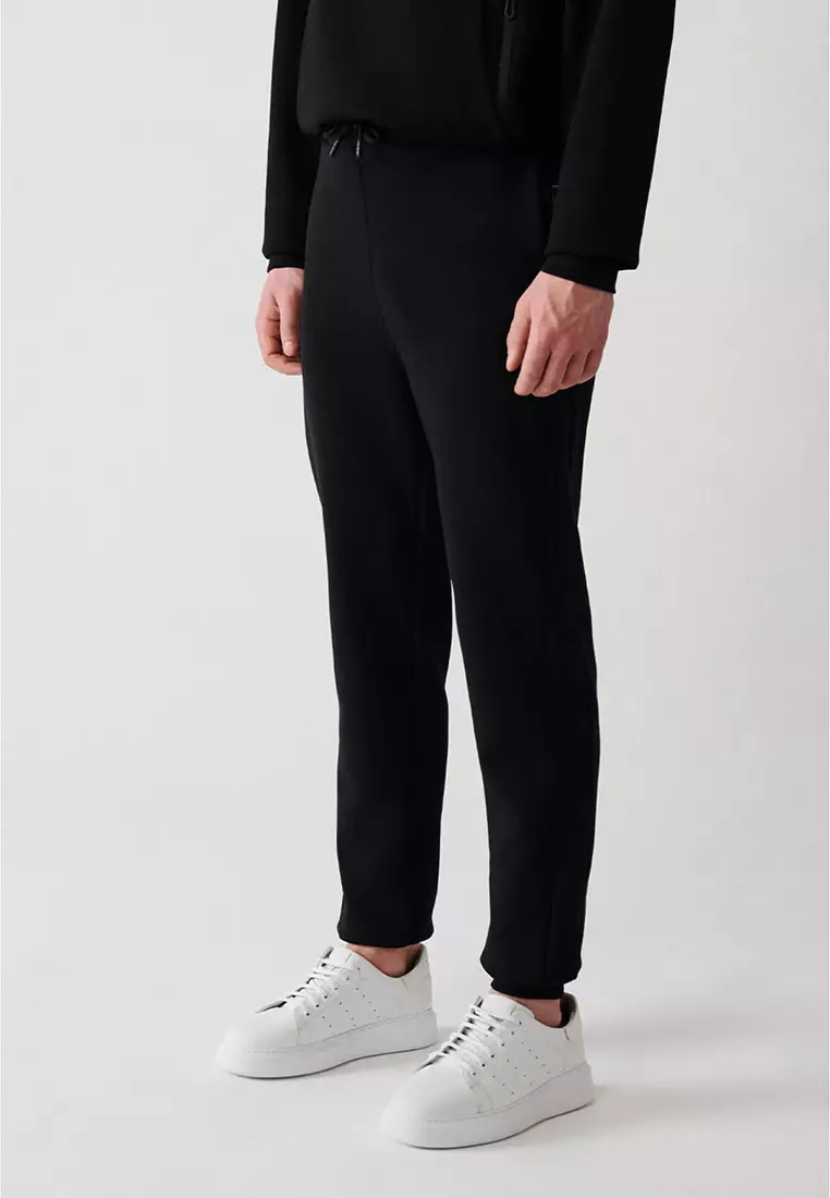 Men's Black Interlock Fabric Leg Printed Sweatpants A32Y3457