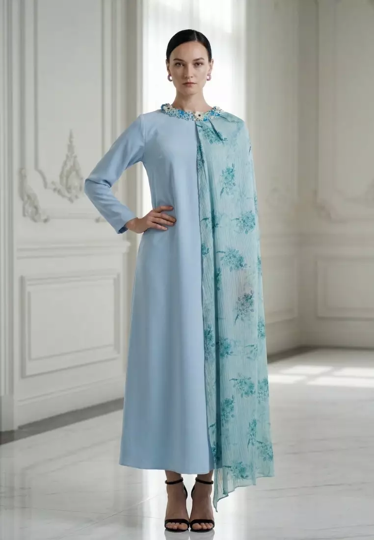 Asymmetrical Side Cape Kaftan in Silk