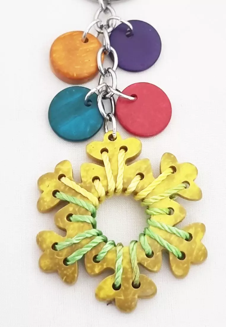Women's Accessories Snow-flake Shaped Thread Work Wooden Beads Keychain Yellow