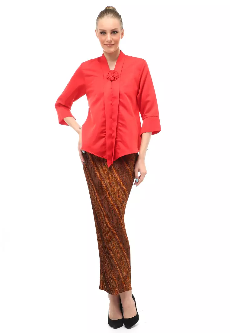 Elvia Kebaya Atasan Wanita Lengan Panjang Design Casual - Merah
