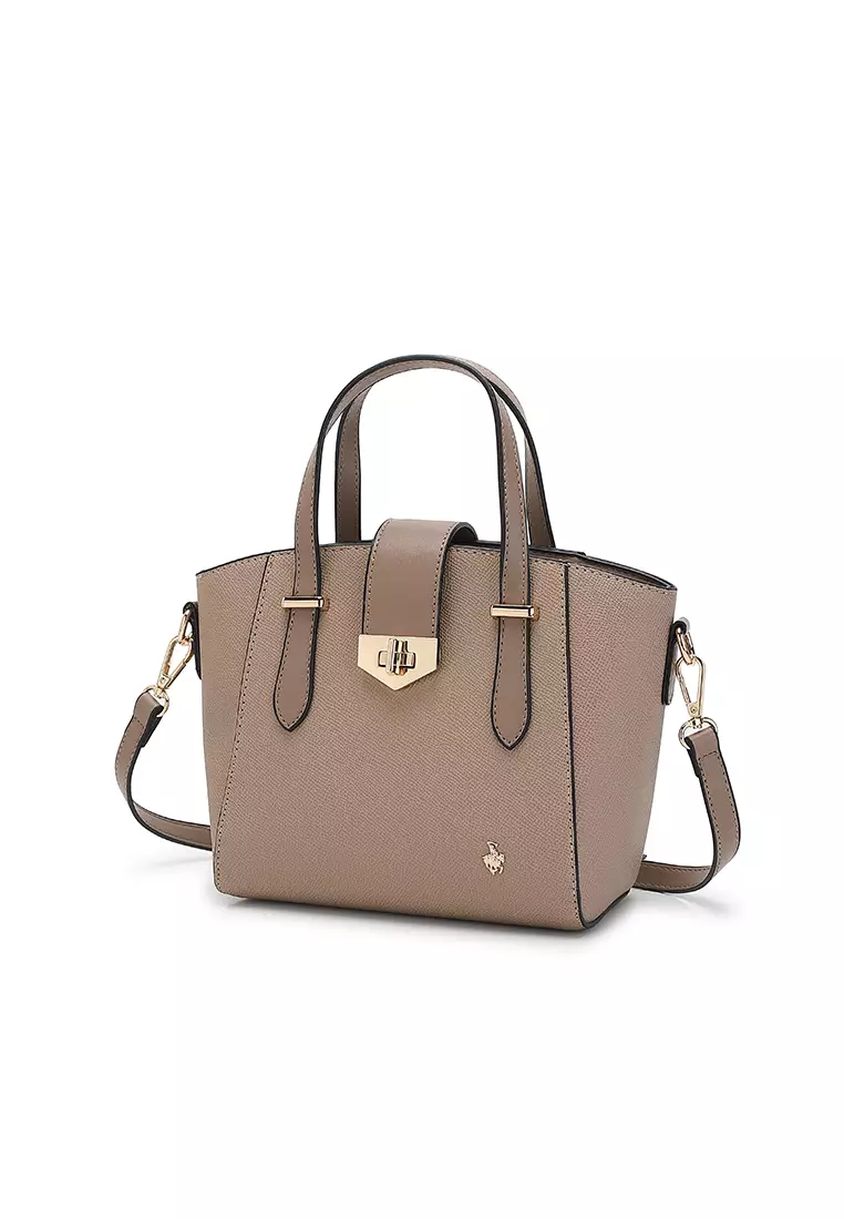 Women's Twist Lock Top Handle Bag / Sling Bag / Crossbody Bag - Beige