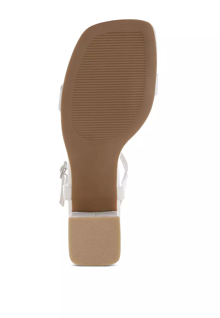 Faux Leather Block Heels In White