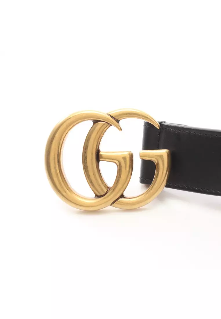 GUCCI Calfskin GG Supreme Monogram Double G Reversible 20mm Belt 105 42  Beige Brown 1245077