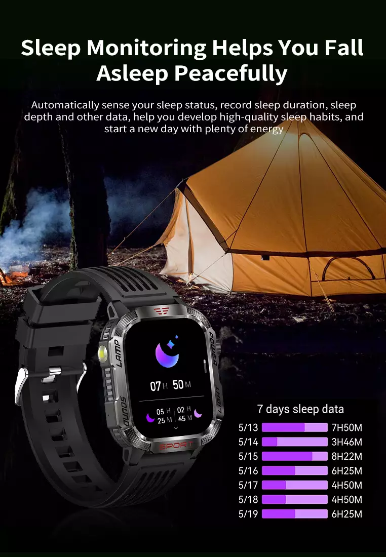 Smart Watch HT29 2.01 HD Large Screen Flashlight Compass function Health Monitoring Jam Pintar Khaki