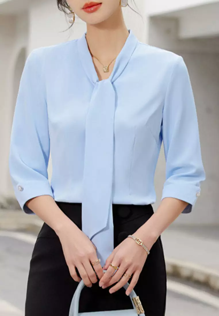 Elegant Chiffon Three Quarter Sleeve Blouse YGH-EQ308