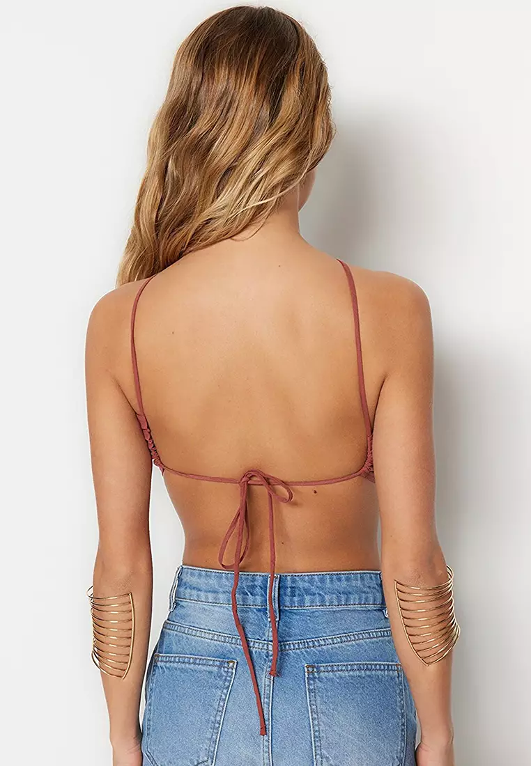 Wrap Embroidery Halter Neck Top