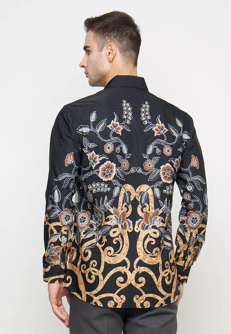 Exclusive Slimfit Kannan Brown Kemeja Batik Pria Lengan Panjang