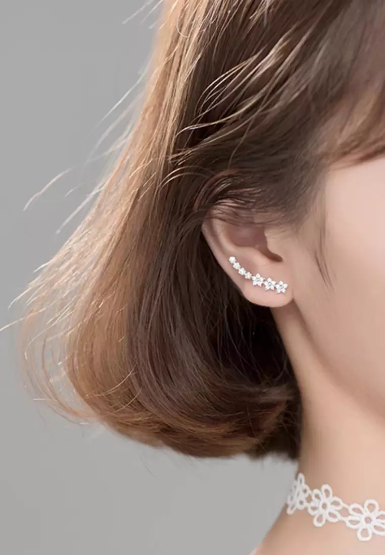 925 Silver Zircon Stars Earrings JW AR-G7076