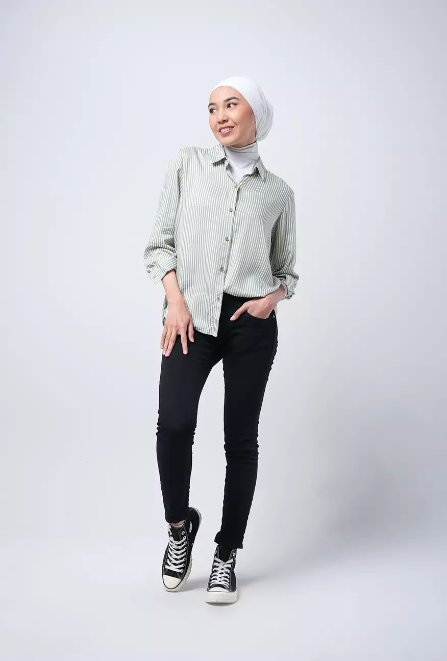Kemeja Wanita Vivi White Green
