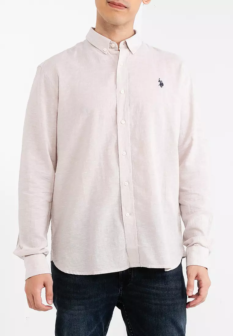 Us polo assn white linen shirt hotsell