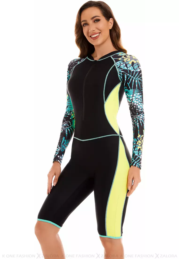 Surf Diver Printed Long Sleeve One Piece Swimsuit