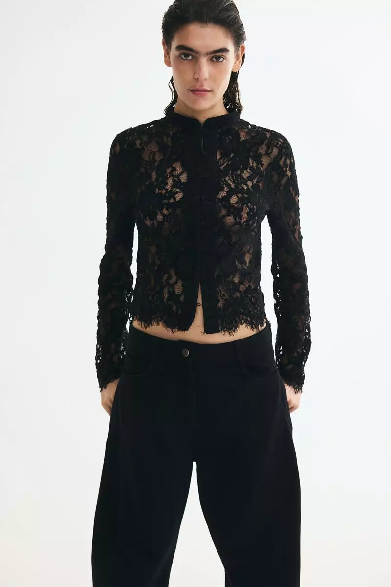 Button-front lace top