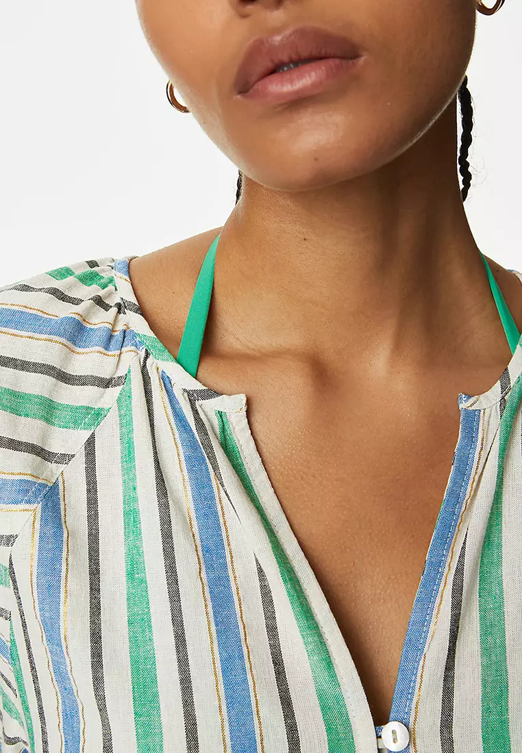 Linen Blend Striped Blouse