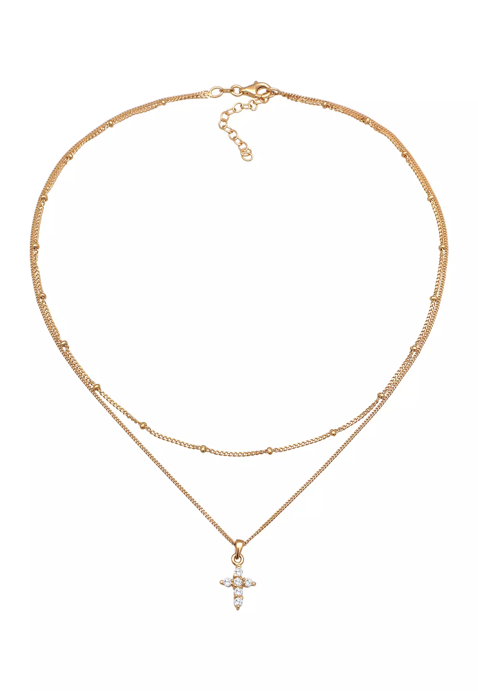 项链颈链多层十字吊坠氧化锆镀金