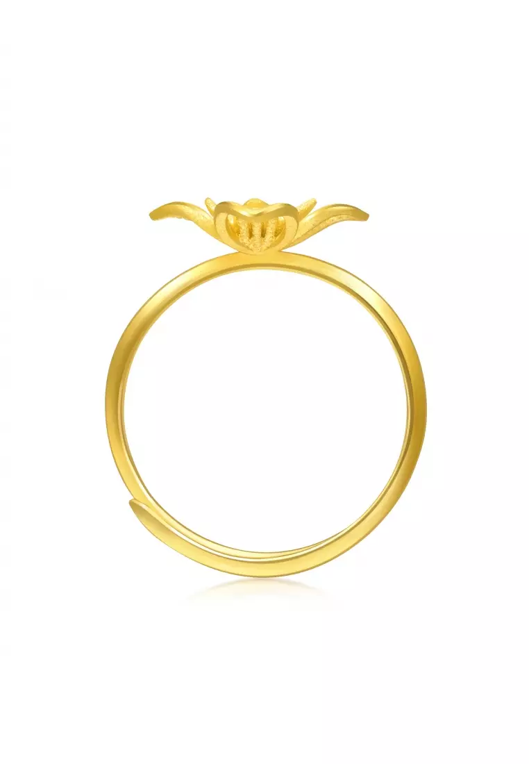 999.9 24K Solid Gold Chinese Wedding Lilac Blossom Adjustable Ring for Women 95304R