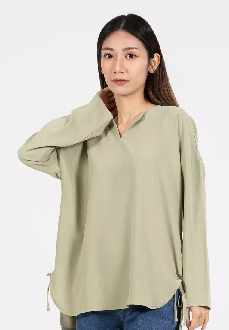 Forest Ladies Polyester Plain Blouse Women Long Sleeve Blouse - 822420-41Green