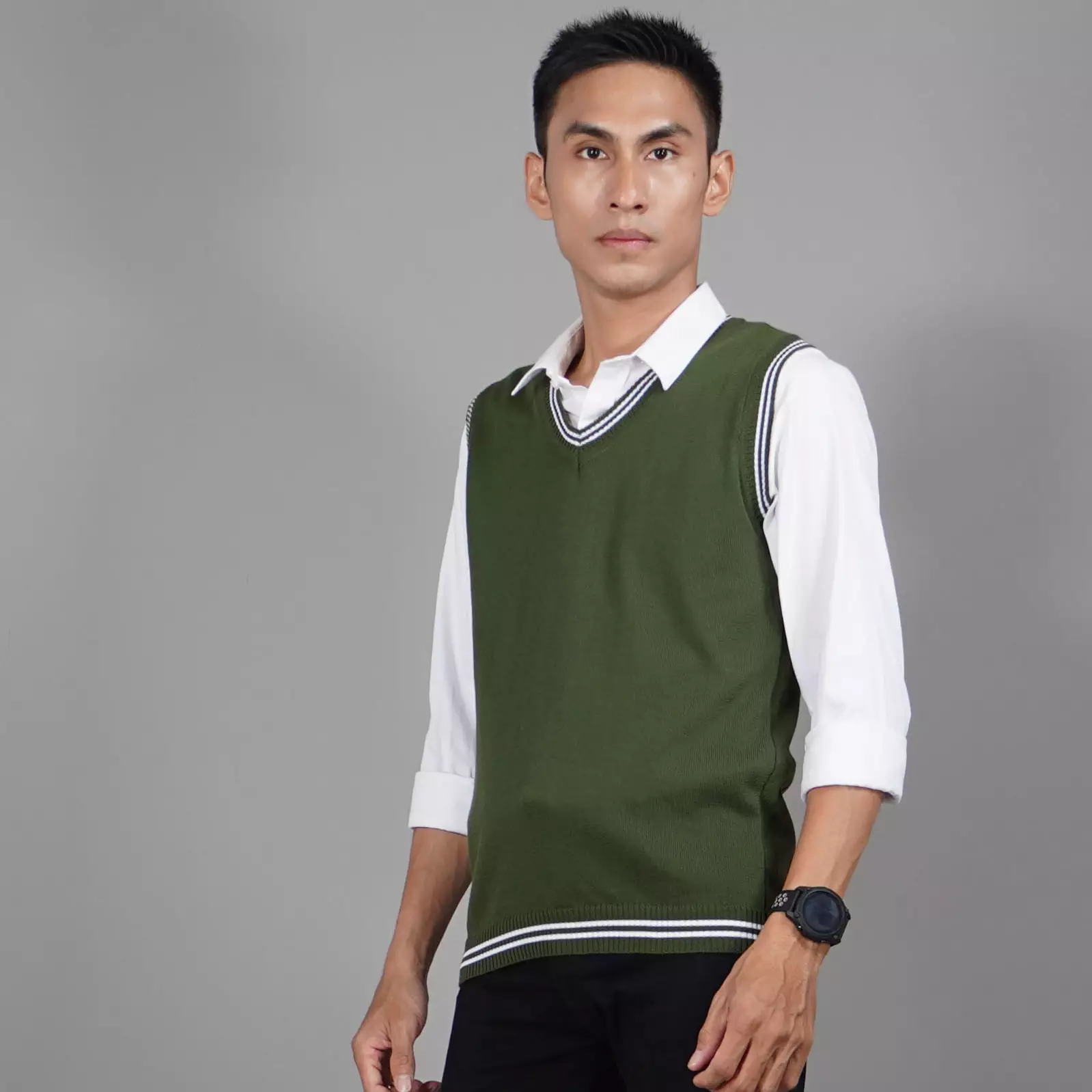 Rompi Rajut Pria Knit Vest Rompi Pria Gaya Korea Knit Outer Korean Style - ARMY