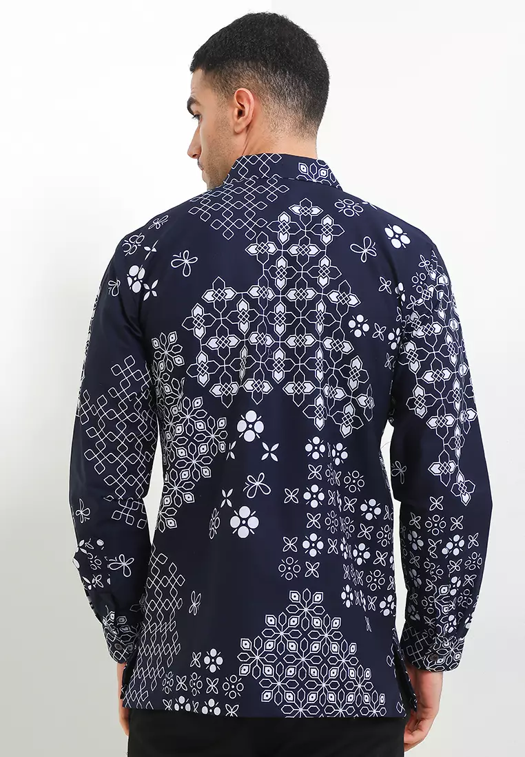 Kemeja Pria Lengan Panjang Furing Saptha Katun Lining Navy