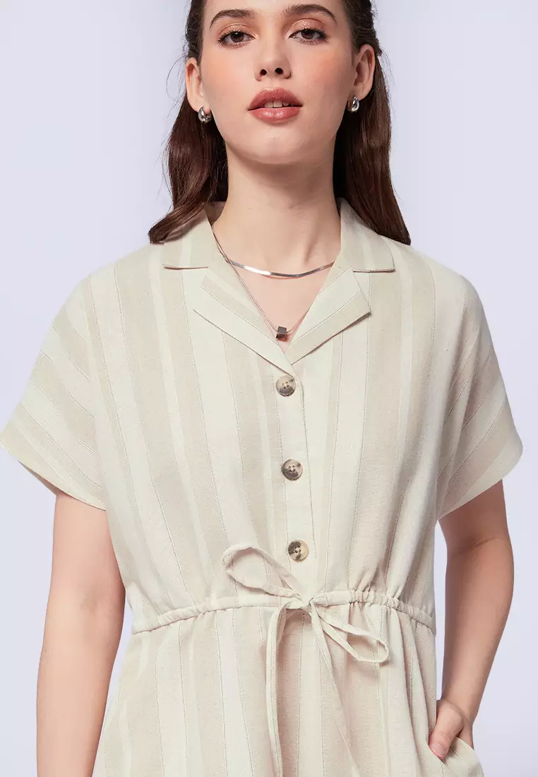 Printed Midi Dress with Adjustable Waist ECRU