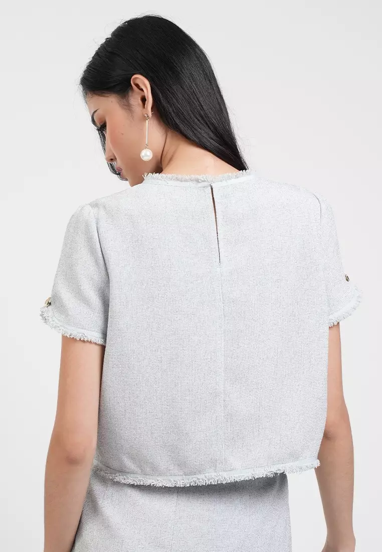 Solene Textured Tweed Shell Cropped Top