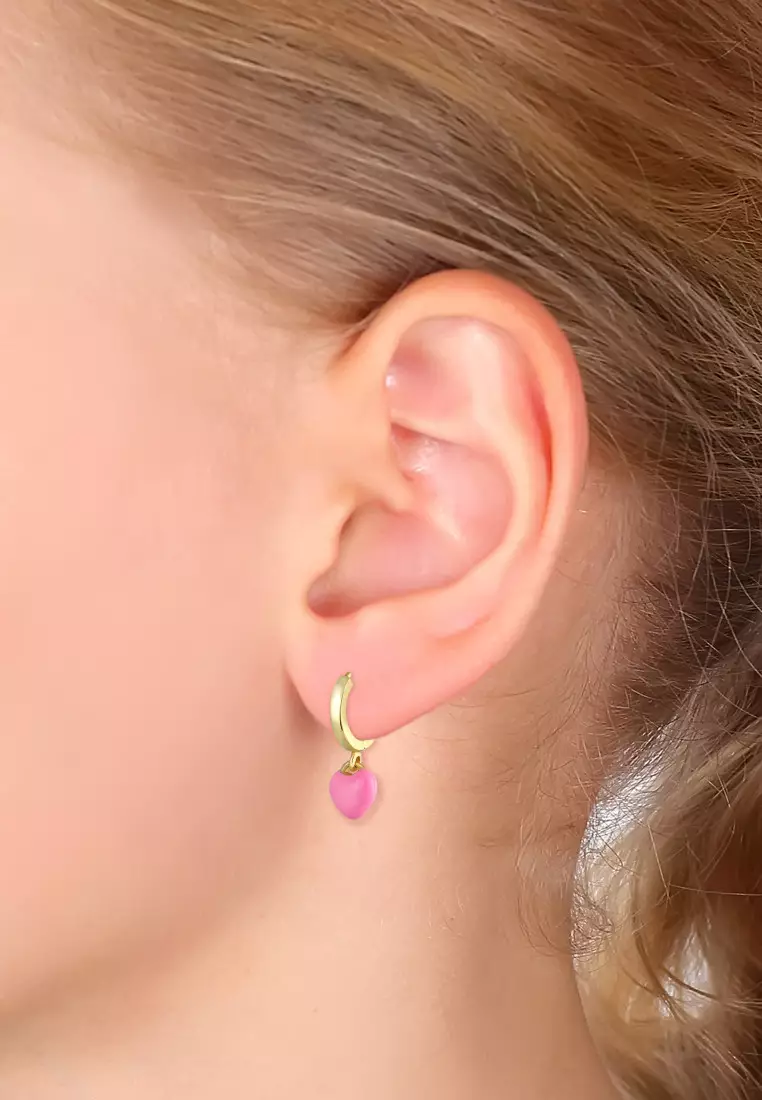 Anting Earrings Perak 925 Lapis Emas Anak Hati Enamel