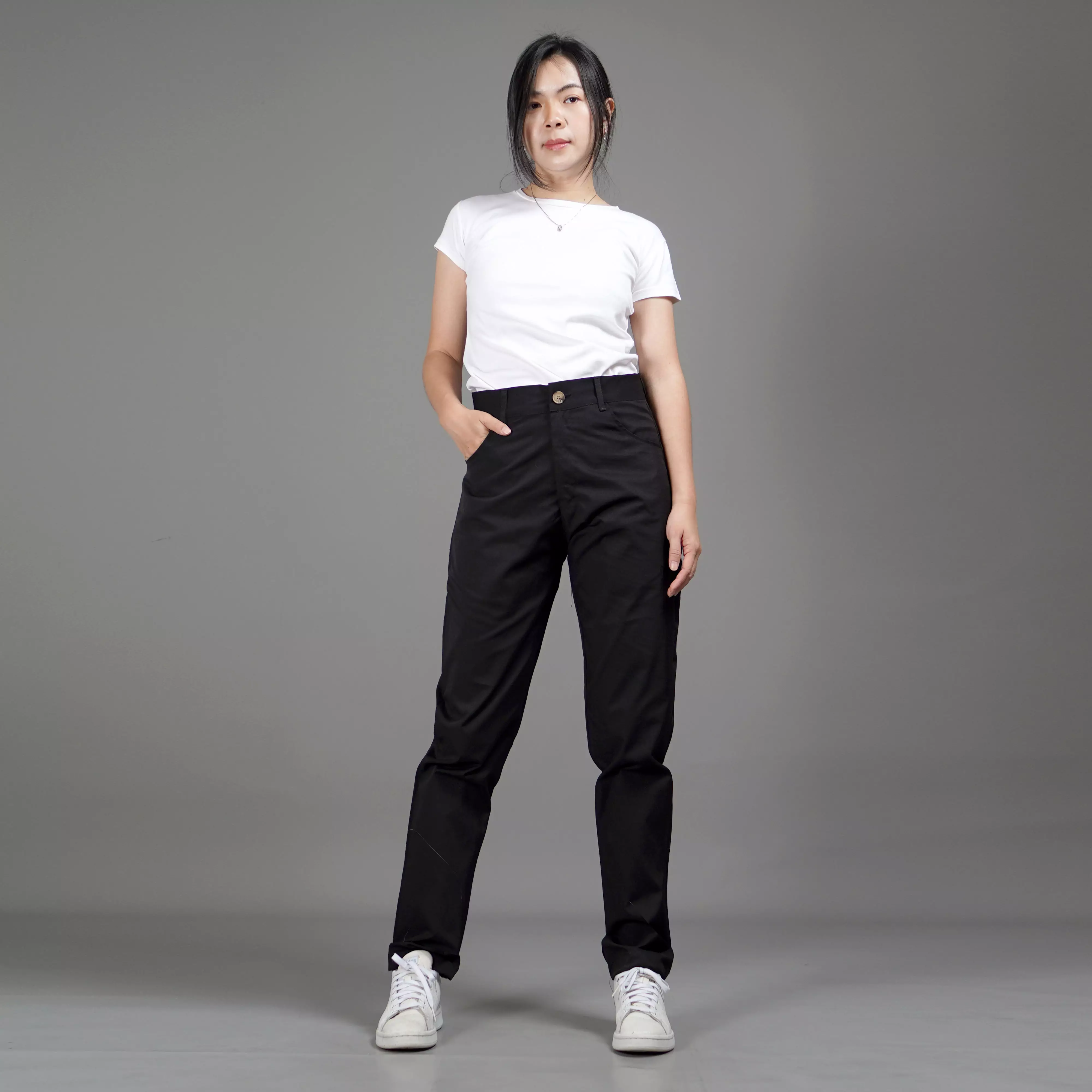  JEFIN Celana Panjang Wanita Celana Chino Wanita Celana Panjang Casual - HITAM