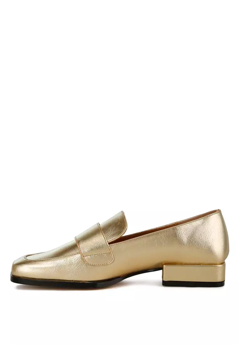Metallic Penny Loafers in Gold