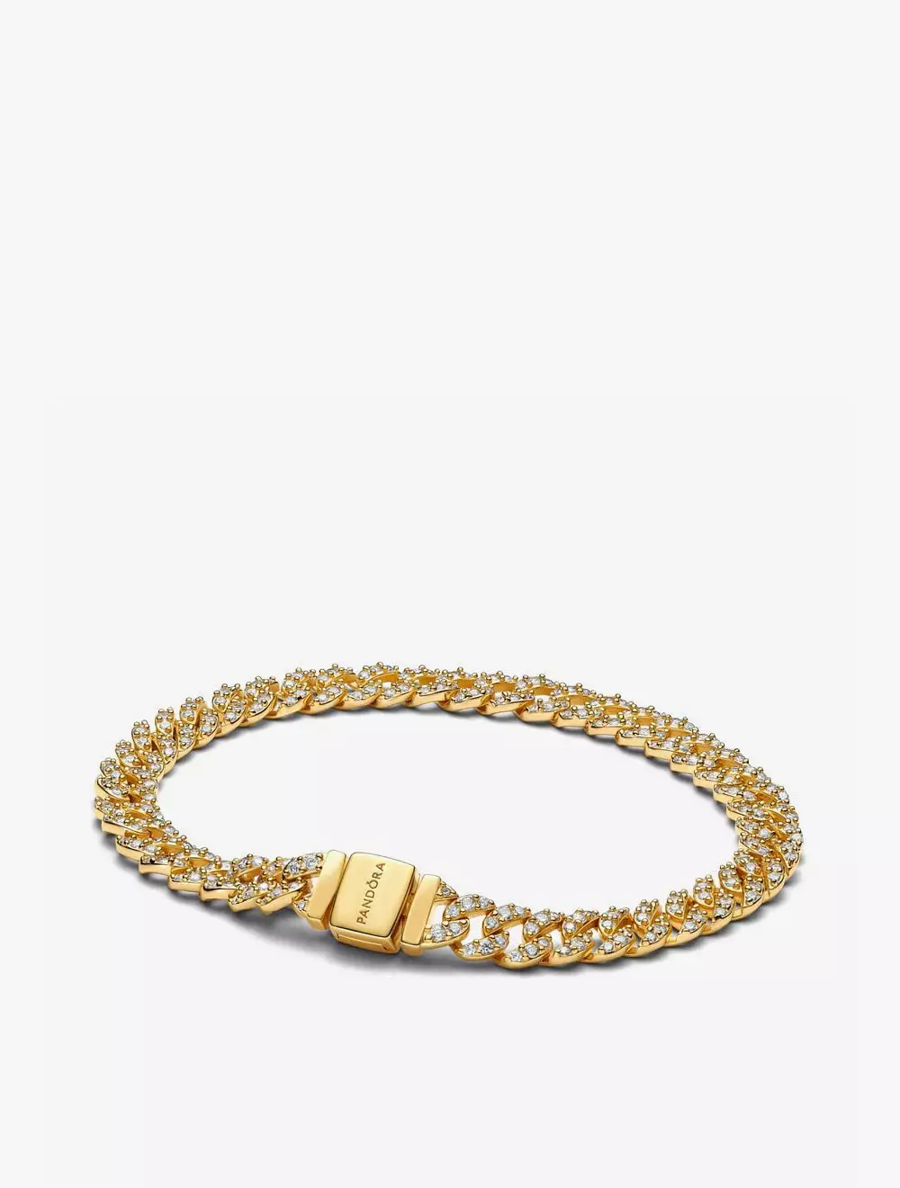 Cuban chain 14k gold-plated bracelet with clear cubic zirconia