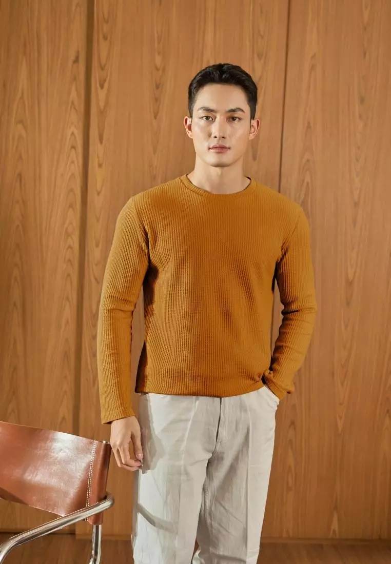 Kale Raffle Dark Mustard / Kaos Polos Tekstur Lengan Panjang Pria / Unisex