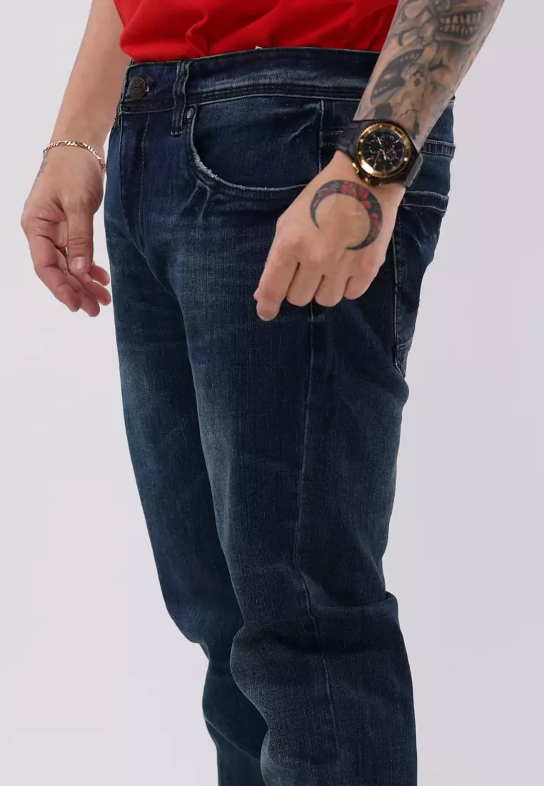 Denim Long Pants Slim Tapered Fit Stretch