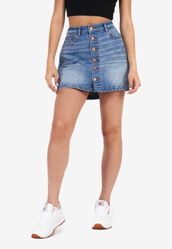 Buy American Eagle Outfitters Button-Front Denim Mini Skirt Online ...