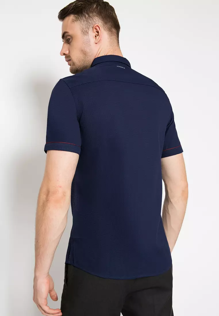 Johnwin - Kemeja Lengan Pendek - Navy - Polos Garis - ASH.670.K880.792.C S/S