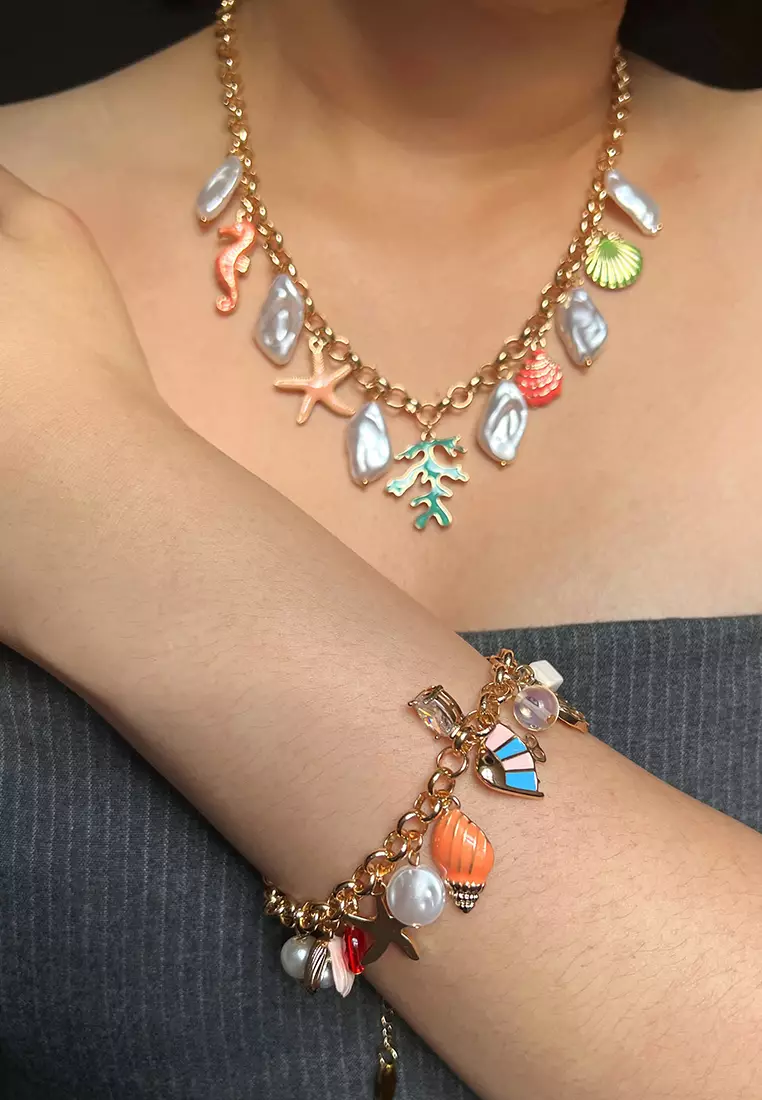 Beaded Summer Sea Charm Gold Bracelet