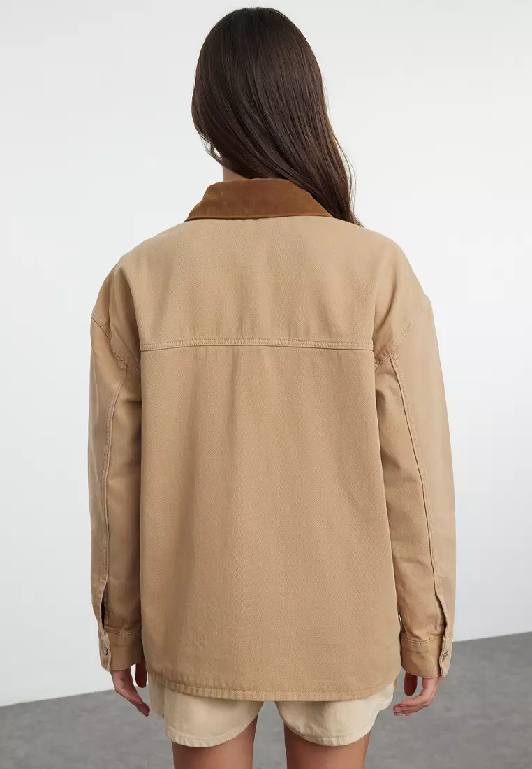 Denim Jacket with Suede Collar