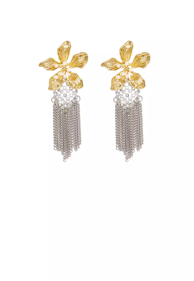 Buy Glamorousky Fashion Exaggerated Gold Flower Tassel Earrings