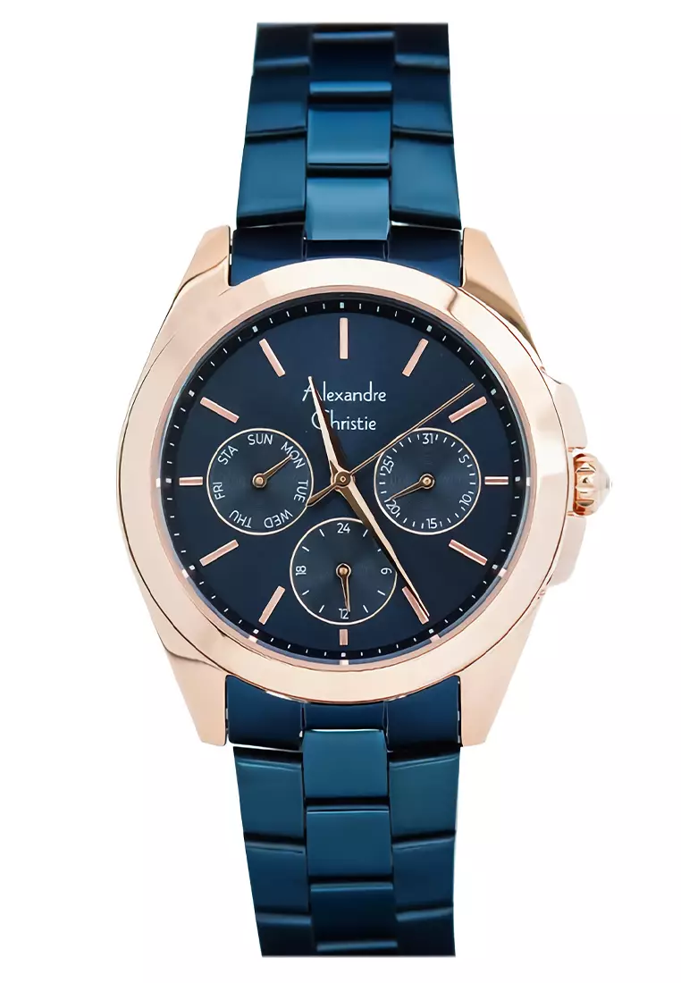 Alexandre Christie 2977 BFBURBU - Jam Tangan Wanita - Rosegold Blue - Stainless Steel
