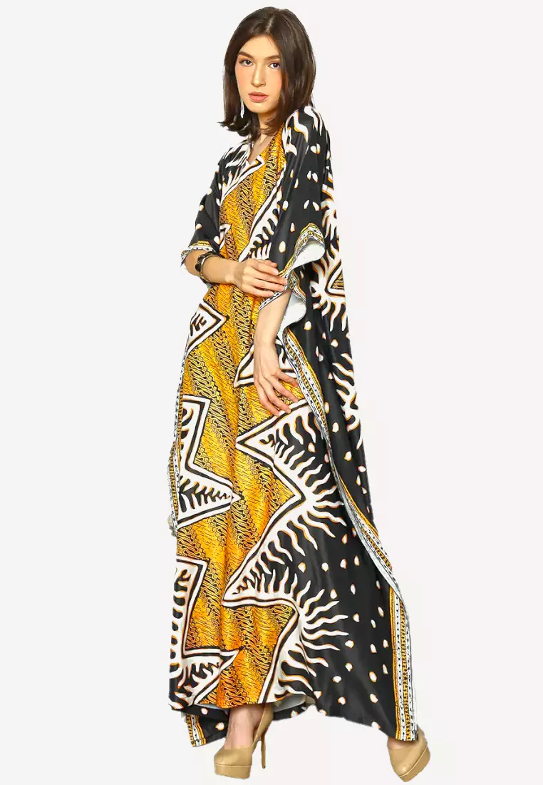 Kanzi Exclusive Short Sleeve Batik Kaftan Black