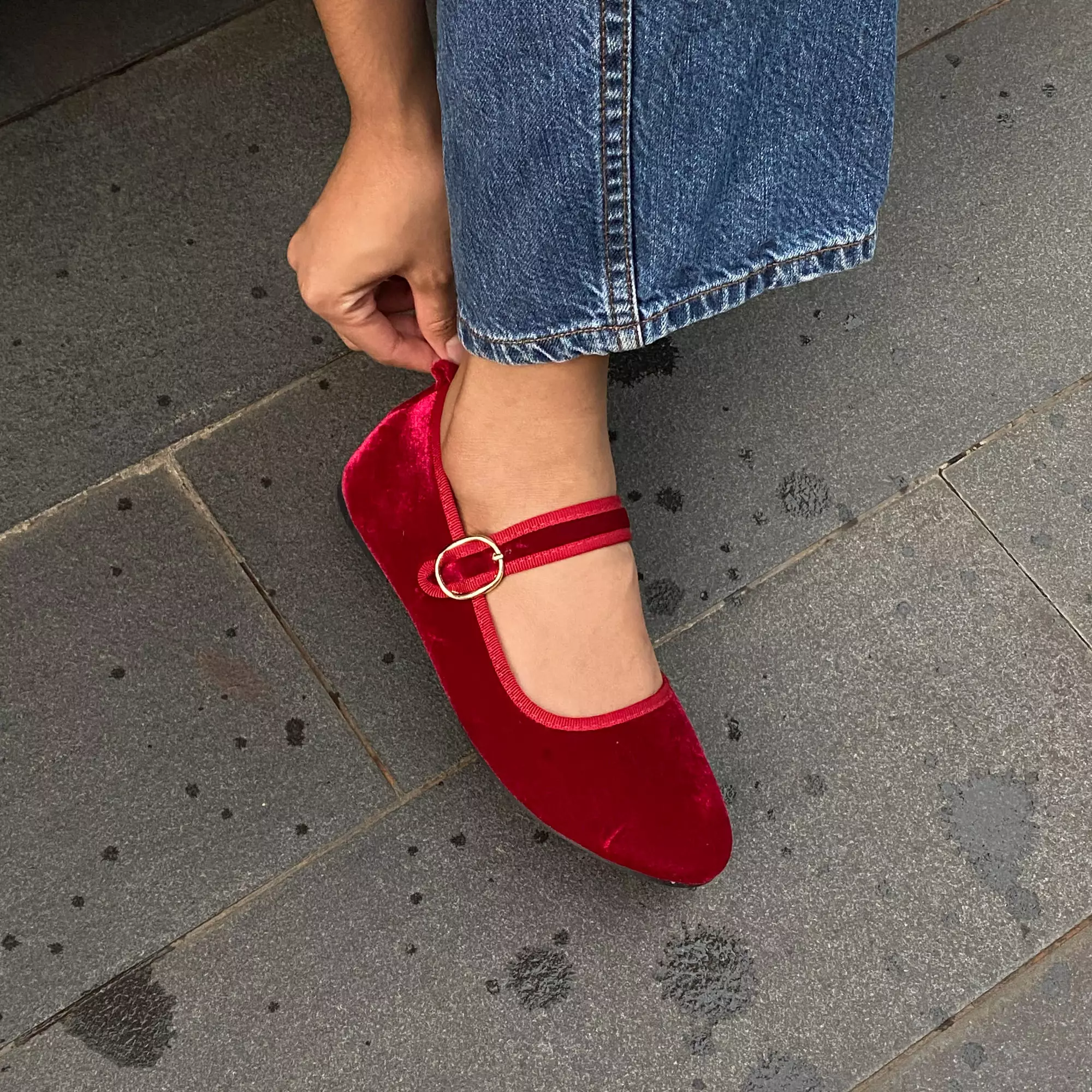 Blow Lensi Velvet Mary Jane Flats Shoes BLWF 0014