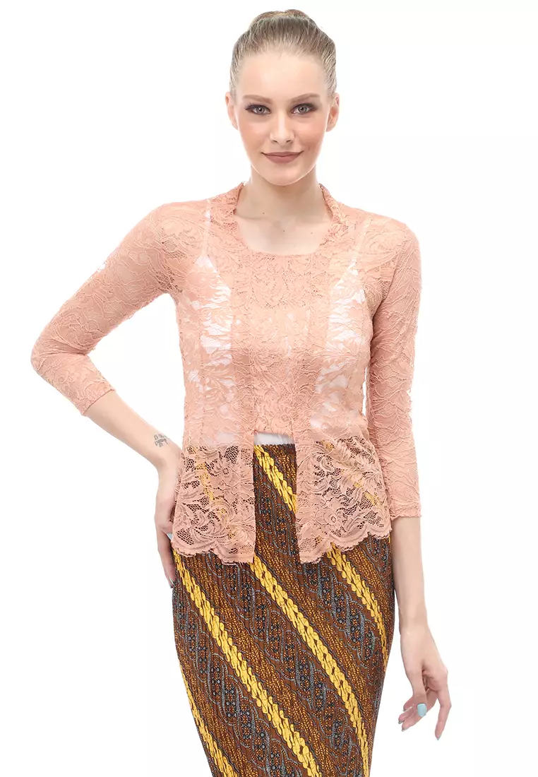 Hara Kebaya Seri 2 Motif Brokat Long Sleeves Atasan Wanita Transparan Premium Quality - Skin