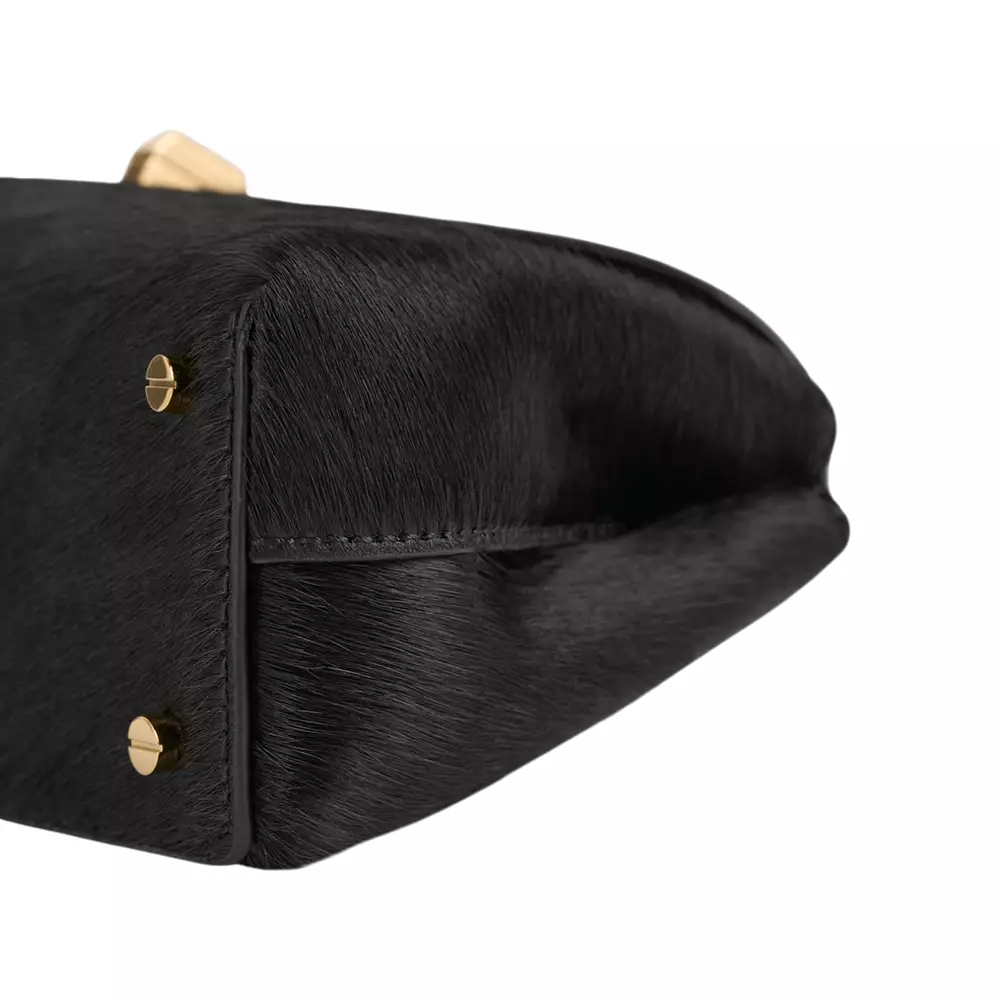 Mini T-lock Pony Hair Leather Clutch Black