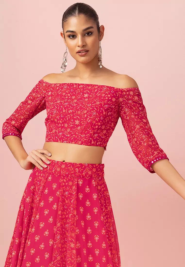 Buy Indya Hot Pink Floral Print Off Shoulder Blouse 2024 Online Zalora 9476